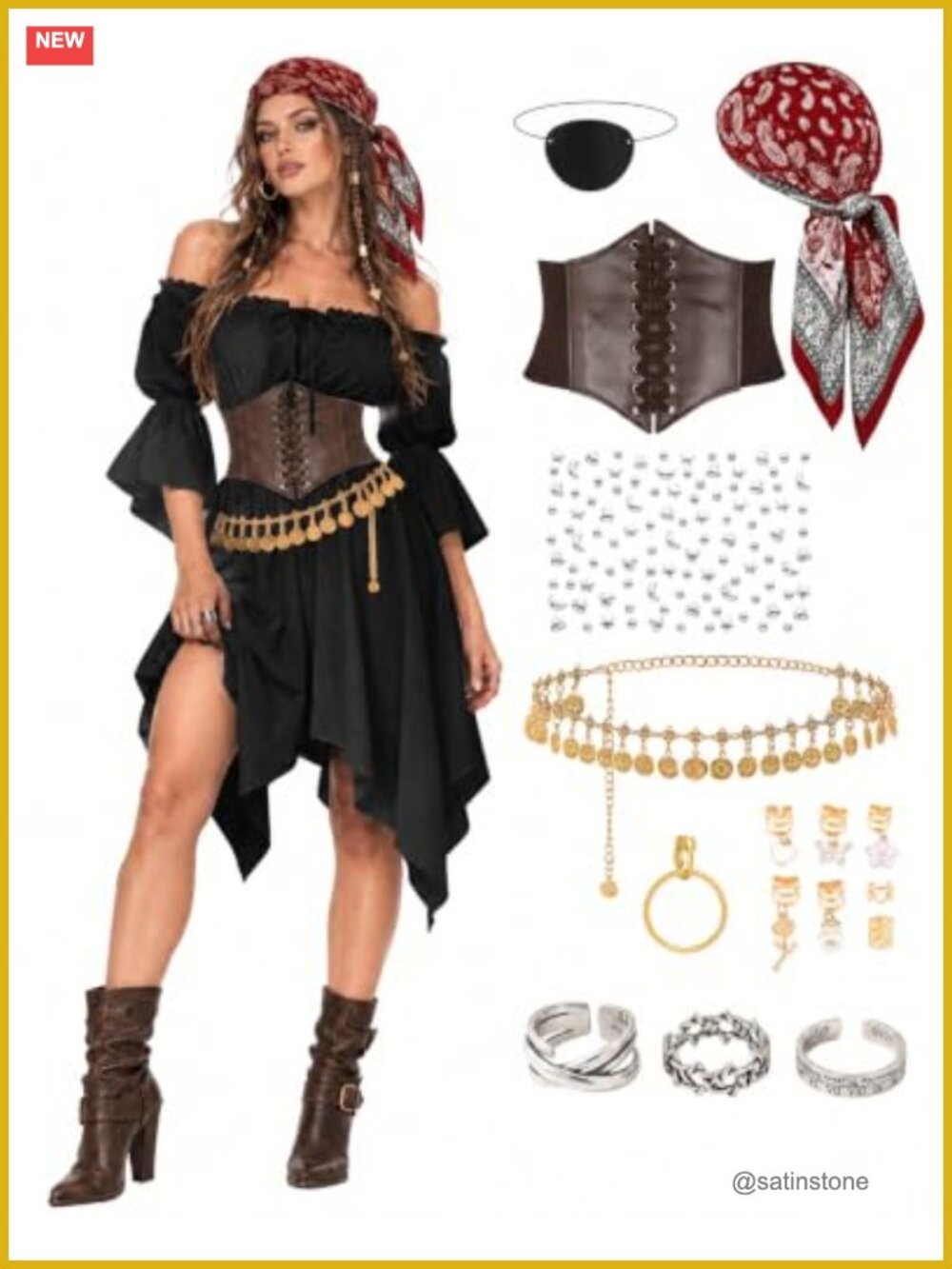 Pirate Costume Women 11-Piece Renaissance Dress Corset Set
